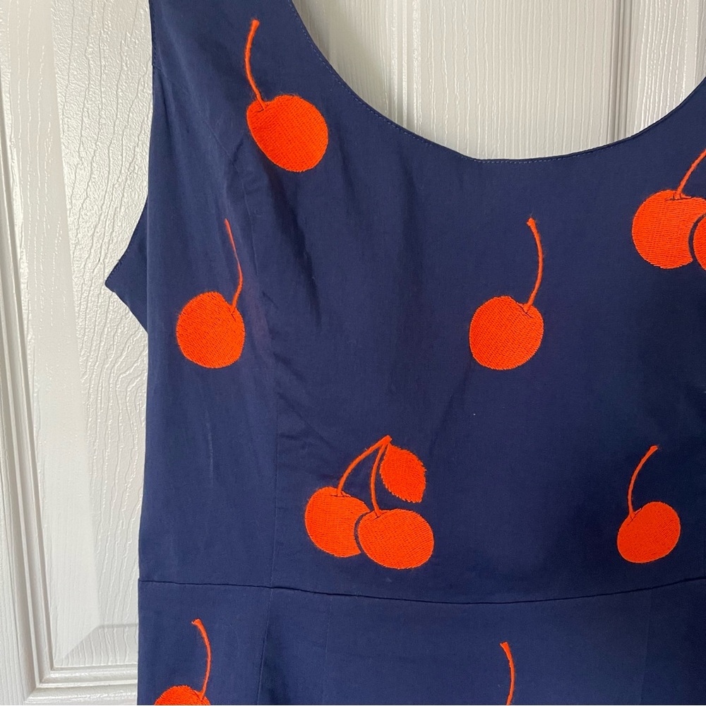 Anthropologie Leifnotes Embroidered Cherry Drop Motif Novelty Dress size 12 - Picture 3 of 9